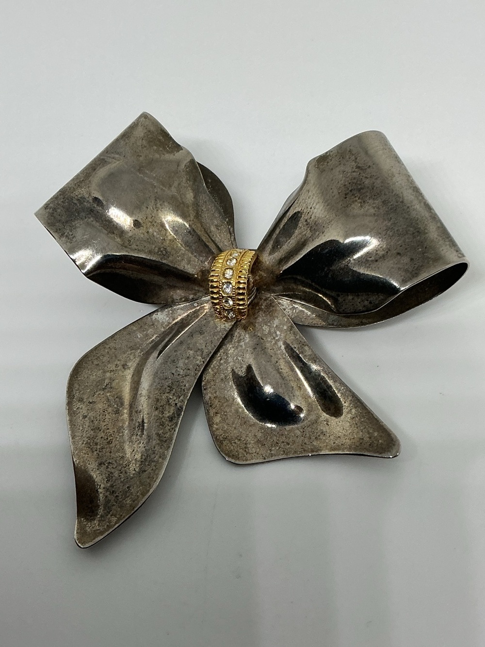 Vintage Silver Tone Bow Brooch Pin